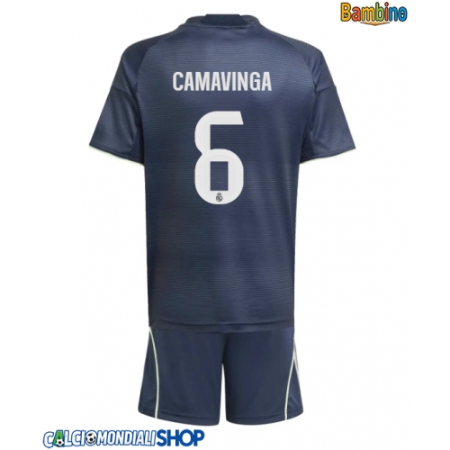 Maglie da calcio Real Madrid Eduardo Camavinga #6 Seconda Maglia Bambino 2025-26 Manica Corta + Pantaloni corti)